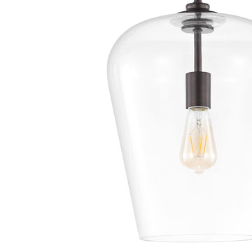 Hayes 11.25" Industrial Farmhouse Iron/Glass LED Pendant - JONATHAN Y